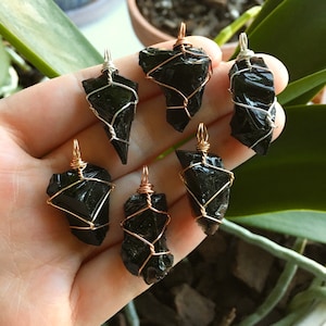 Raw Obsidian Wire Wrapped Crystal Necklace | MINI SIZE
