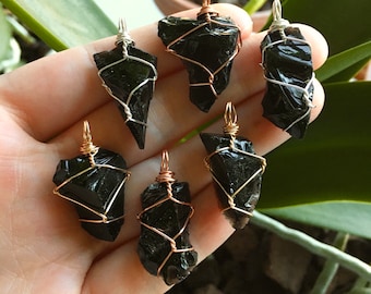 Raw Obsidian Wire Wrapped Crystal Necklace | MINI SIZE