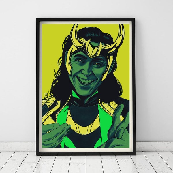 Loki Poster - Art by Sam Rogers - Tom Hiddleston  A4 - 8.5" x 11" - MCU Avengers Print - Wall decor