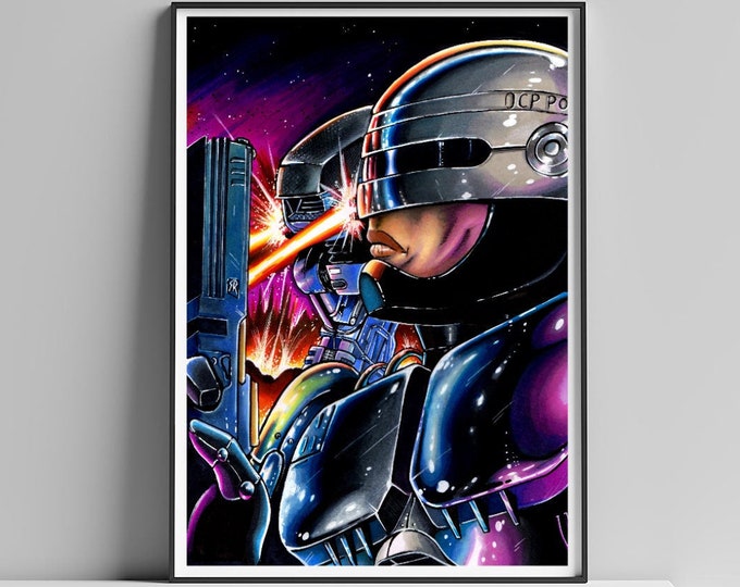 Robocop Movie A4 Poster Limited Edition Hand Drawn Print - 8.5 x 11" - Classic Cult 80's Sci-fi Film - Sam Rogers Art