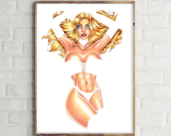 Emma Frost A4-poster - Art of Sam Rogers - White Queen X-Men - pin-up muurdecoratie - Limited Edition print