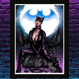 Leather Feline woman - Pin-up A4 / A3 Poster - Art by Sam Rogers