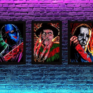 Horror Icon&#39;s Trio Volume 1 - 3x A4 Posters - Artwork by Sam Rogers - Freddy Krueger, Jason Voorhees, Michael Myers - LIMITED EDITION PRINTS
