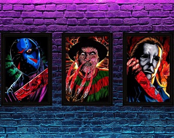 Horror Icon's Trio Volume 1 - 3x A4 Posters - Artwork by Sam Rogers - Freddy Krueger, Jason Voorhees, Michael Myers - LIMITED EDITION PRINTS