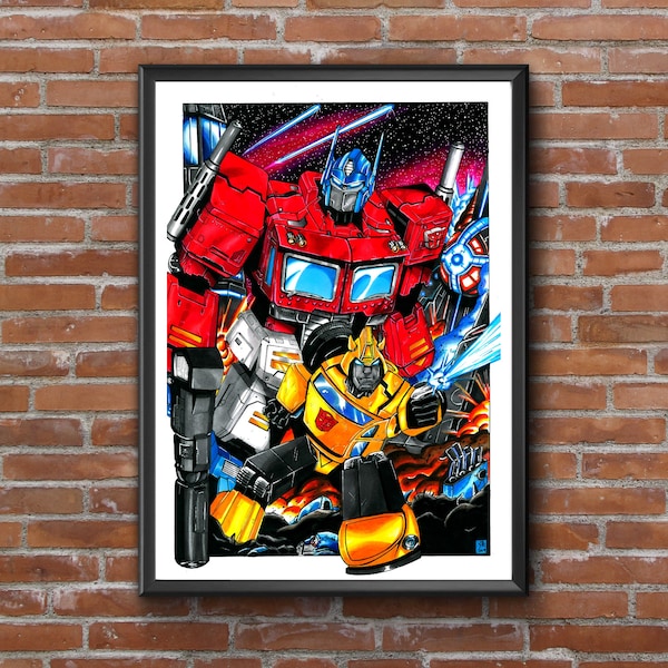 Transformers - Optimus Prime and Bumblebee - A4 / A3 Poster Movie Cartoon - Wall Art Home Decor - Art by Sam Rogers