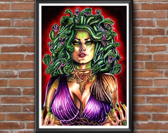 Medusa A3/A4-poster - originele kunst van Sam Rogers - Griekse mythologie wanddecoratie - erotische kunst
