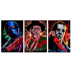 Horror Icons volume 1 – Freddy, Jason, Michael  Poster - Art by Sam Rogers - Size A4 (8X12") - Signed print