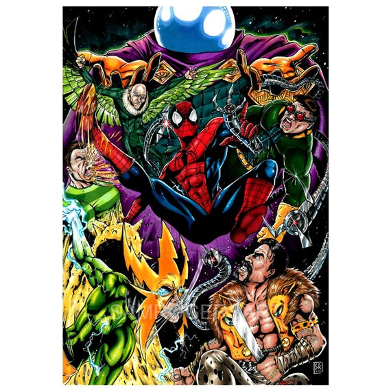 Spider-man Vs Sinister Six Poster - Art by Sam Rogers - Sizes A4