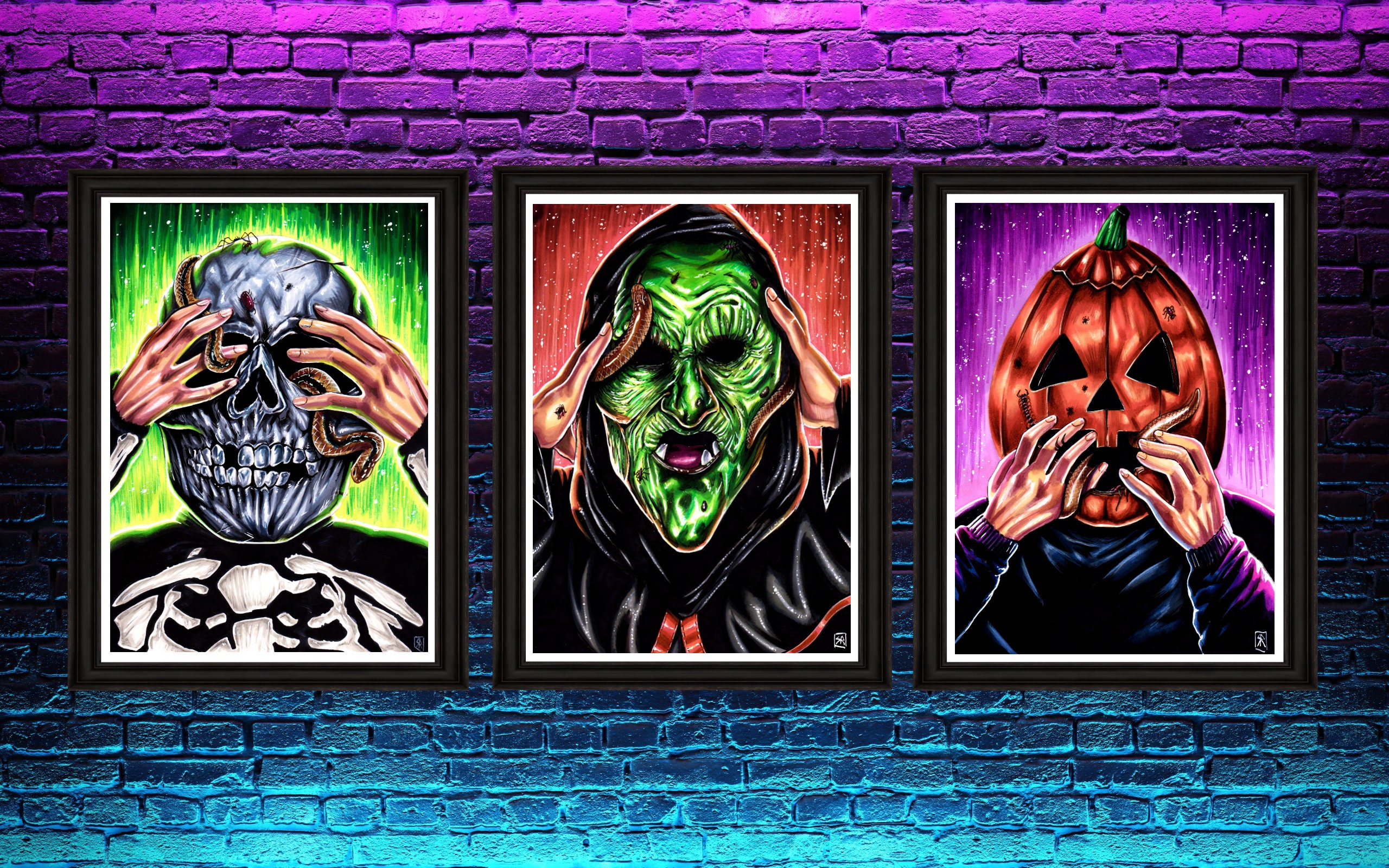 Halloween 3 Season of the Witch - 3x Posters - Skull, Witch, Pumpkin - Artwork by Sam Rogers - Limited Edition Horror Prints