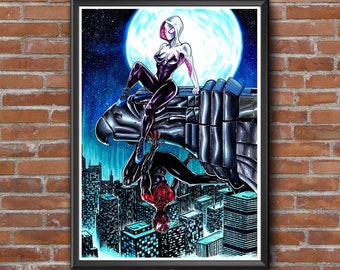 Miles & Gwen A3-poster - kunst van Sam Rogers - Spiderverse Spider-man en Spider Gwen - Miles Morales, Gwen Stacy - LIMITED EDITION PRINT