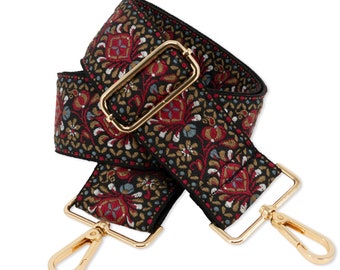 BENAVA Adjustable shoulder strap for bags 75-135 cm pocket strap wide 50 mm | Strap Handbag Red Shoulder Strap Carabiner Gold