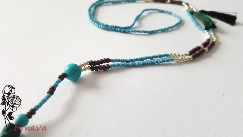 BOHO necklace with pendant tassel turquoiseBrown