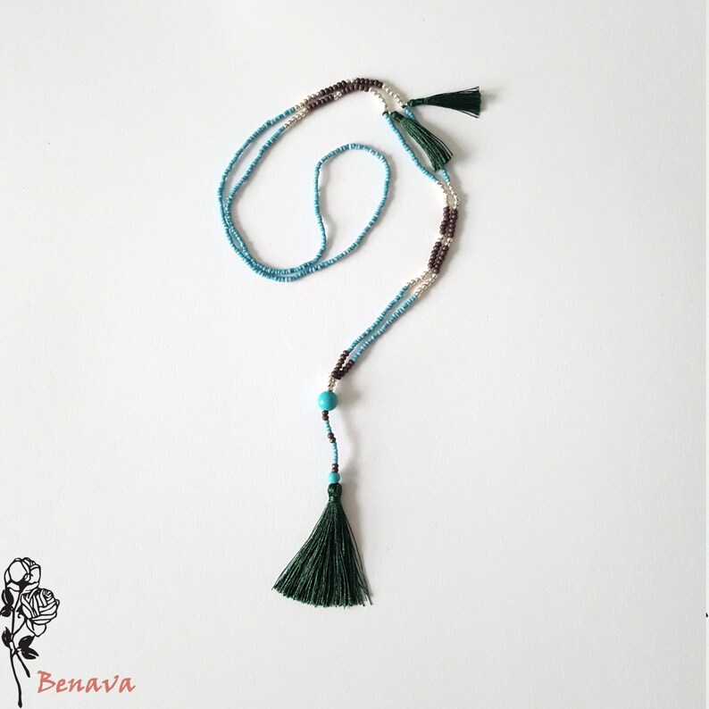 BOHO necklace with pendant tassel turquoiseBrown