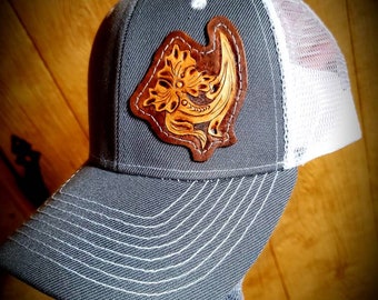 tooled leather ball cap