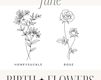 June Birthflowers Embroidery - Rose & Honeysuckle Designs; Machine Embroidery File; Cute Flower Embroidery; June Birthflowers