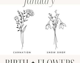 January Birthflowers Embroidery - Carnation & Snowdrop Designs; Machine Embroidery File; Cute Flower Embroidery; January Birthflowers