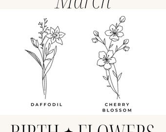 March Birthflowers Embroidery - Daffodil & Cherry Blossom Designs; Machine Embroidery File; Cute Flower Embroidery; March Birthflowers