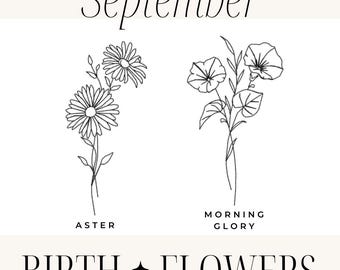 Bordado de flores de septiembre - Diseños de Aster y Morning Glory; Archivo de bordado a máquina; Bordado de flores adorables; Flores de septiembre
