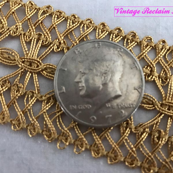 Wholesale Lot—5 yards (15 ft) Heavy Vintage Metallic Trim Ribbon—2" Wide Fancy Gold—Old Store Stock