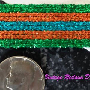 Wholesale Lot—3 yards (9 ft) Vintage Stripe Metallic Trim Ribbon—1&quot; Wide Fancy Red, Green, Blue—Old Store Stock
