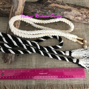 Wholesale Lot—2 vintage belts: Silky braided fabric with tassels and metal