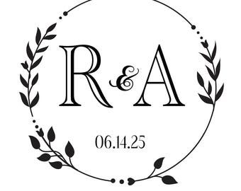Custom Wedding Gobo Logo Wreath Design with Bride and Groom Initials (PDF, JPG, EPS)