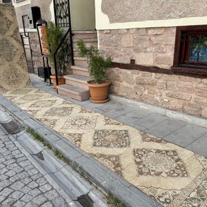 Vintage Stairs Runner Rug 2.8 x 24 Extra Long Wool TURKISH Runner Rug Handmade Runner VINTAGE Runner Hand Knotted Runner Distressed runner