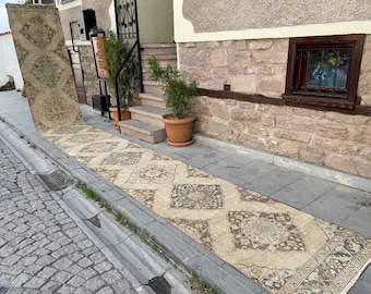 Vintage Stairs Runner Rug 2.8 x 24 Extra Long Wool TURKISH Runner Rug Handmade Runner VINTAGE Runner Hand Knotted Runner Distressed runner