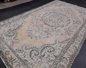 Vintage Turkish Rug 5.5 x 9 Vintage Rug Hand Made Oushak Rug Farmhouse Rug Wool Pile Rug Rustic Rug Wool Bohemian Rug Vintage Turkish Rugs,