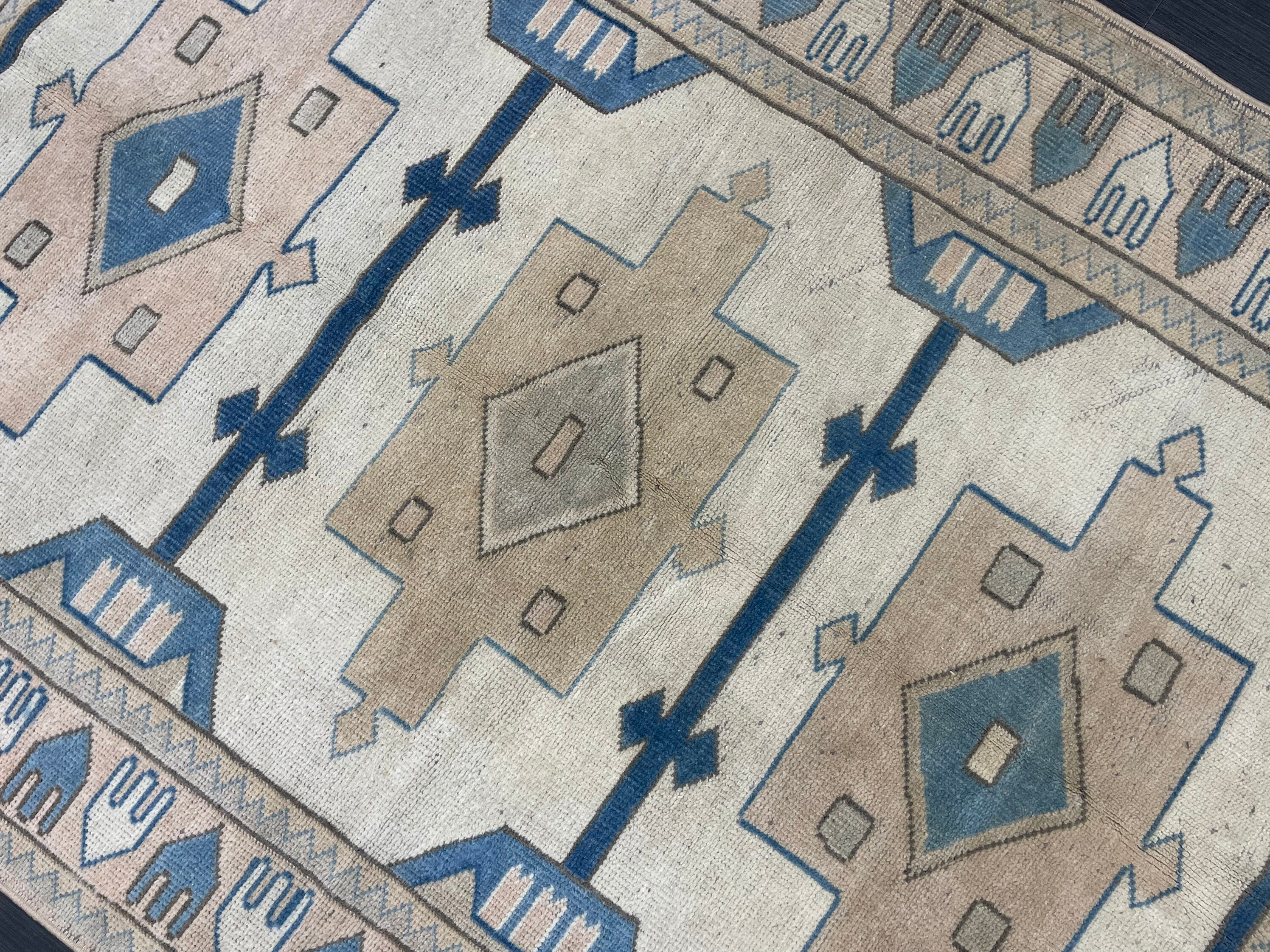 Vintage Blue Rug Muted 4.6 X 6.3 Vintage Rug Wool Light Blue Oushak Rug ...