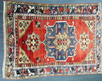 High Wool Pile Antique RUG 4 x 5.6 TURKISH Oushak Rug Vintage Oushak Rug Hand Made Rugs Vintage Turkish Rug Antique Oriental Rug 4x6