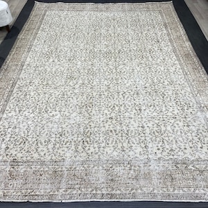 Tappeto fatto a mano NEUTRAL, Tappeto turco vintage naturale 8 x 11,3, Tappeti fatti a mano, Tappeto Oushak, Tappeto turco Oushak, Tappeto annodato a mano Tappeto distressed