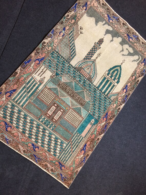 56x90cmスーパー ヴィンテージ ラグ 年代織り物 トルコ 絨毯 ラグ