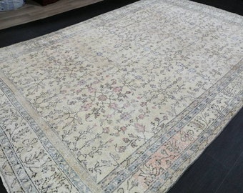 Gedempte Vintage Tapijt 6,6 x 10,4 Neutrale Antieke Tapijt Vintage Turkse Tapijt Wol Oosterse Tapijt Gedempt Perzische Handgemaakte Tapijten Vintage Turks Tapijt