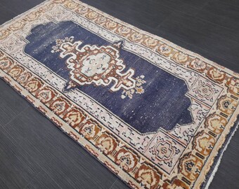 Tappeto Vintage Blu 2.3 x 4.4 Tappeto Oushak Tappeto, Lana Tappeto Orientale Tappeto Fatto a Mano Tappeto Persiano, Tappeto Vintage Turco Annodato a Mano Tappeto di Lana