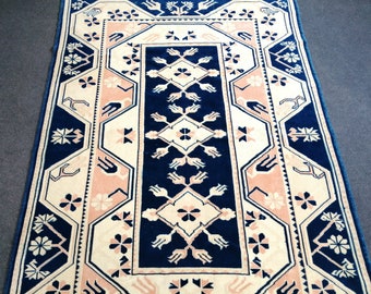 5.3 x 7.8 Vintage Rug, Blue Rug , Oushak Rug, Wool Oushak Rugs, Hand Made Rug, Boho Rug, Vintage Turkish Rug, Navy Rug