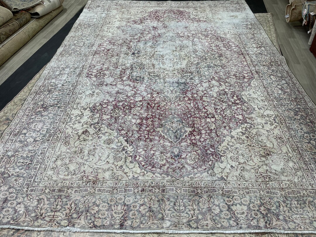 Large Muted Distressed Rug Antique 8.6 X 12.2 Old Turkish Rug Hand ...