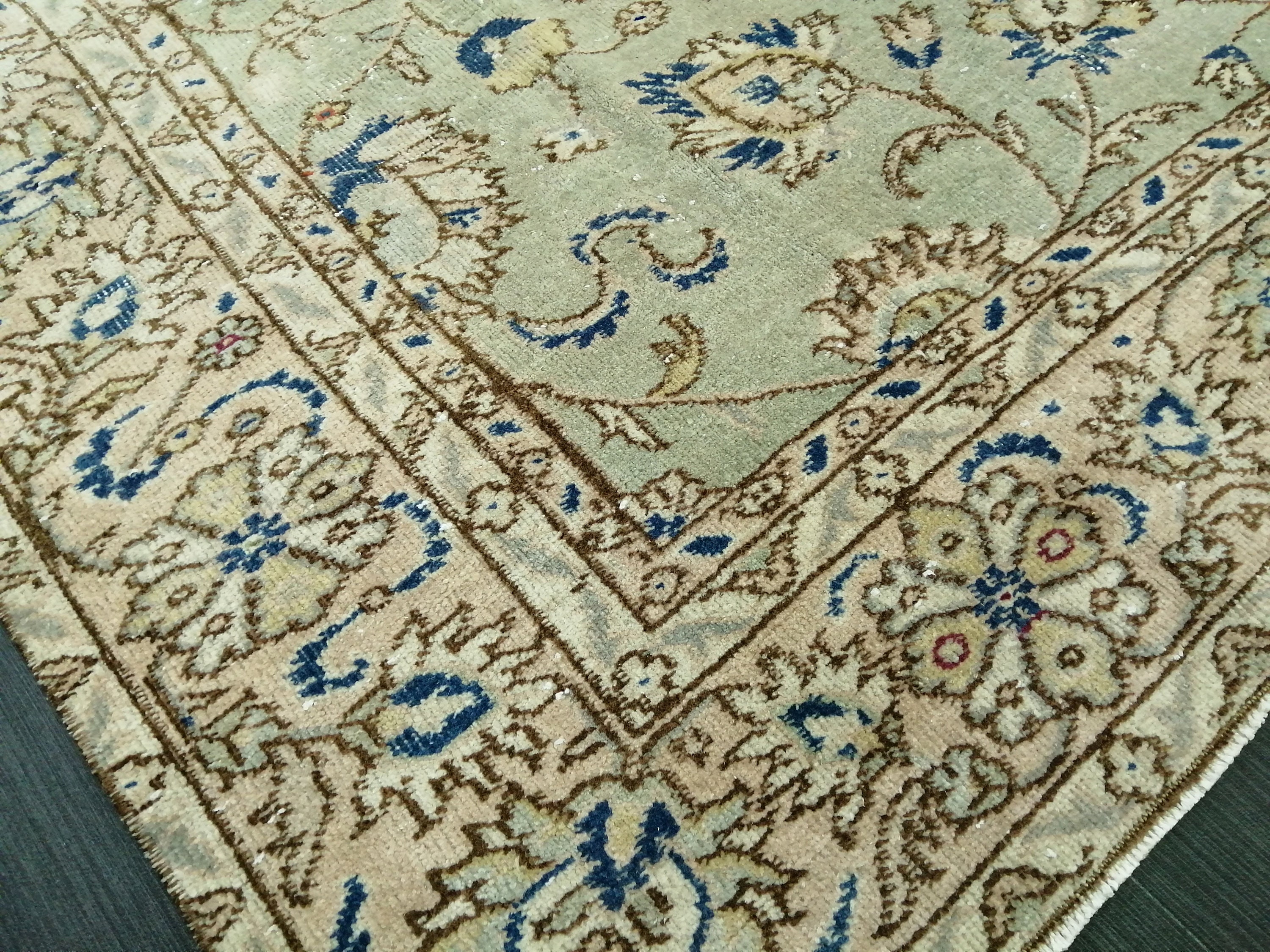8.4x6.3 OUSHAK RUG TURKISH Light Green Blue Oushak Rug Vintage Etsy