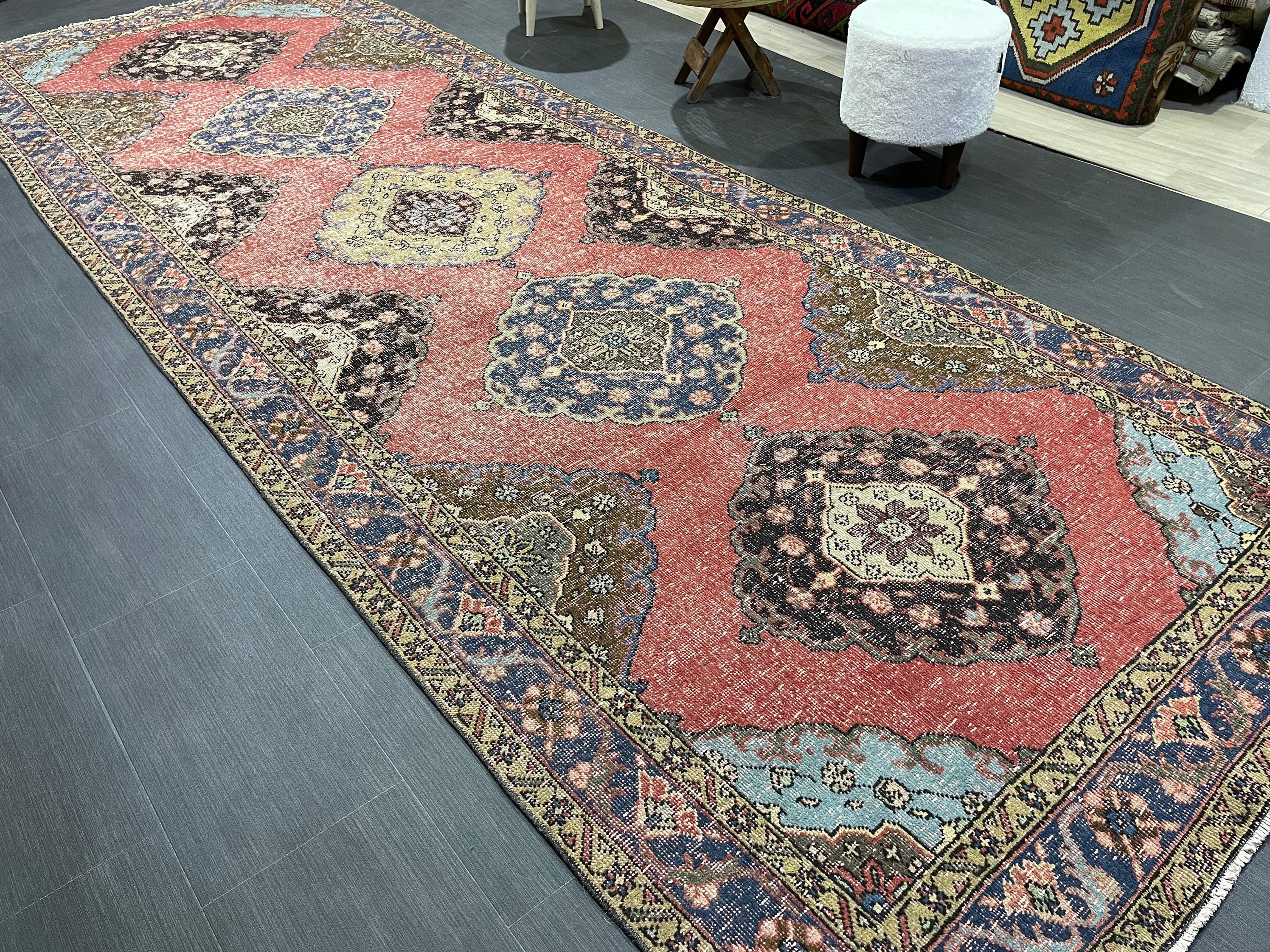 トルコ製ランナーラグ、ペルシャ風アンティークランナーラグ 4.8 x