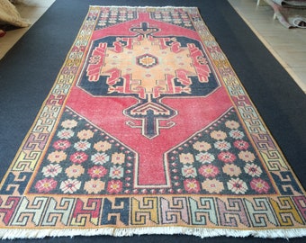 Turkish Rug, 3x8 Vintage Rug,Handmade Oushak Rug, Farmhouse Rug Wool Rug Wool Pile Rug Rustic Rug Bohemian Rug Vintage Turkish Rugs Oriental