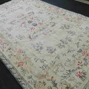 Persian RUG Floral Vintage Muted Oushak Rug 5.7 x 9.9 Large Vintage Rug Wool Oushak Rug Hand Made Rugs Vintage Turkish Rug 5.7x9.9 Oriental