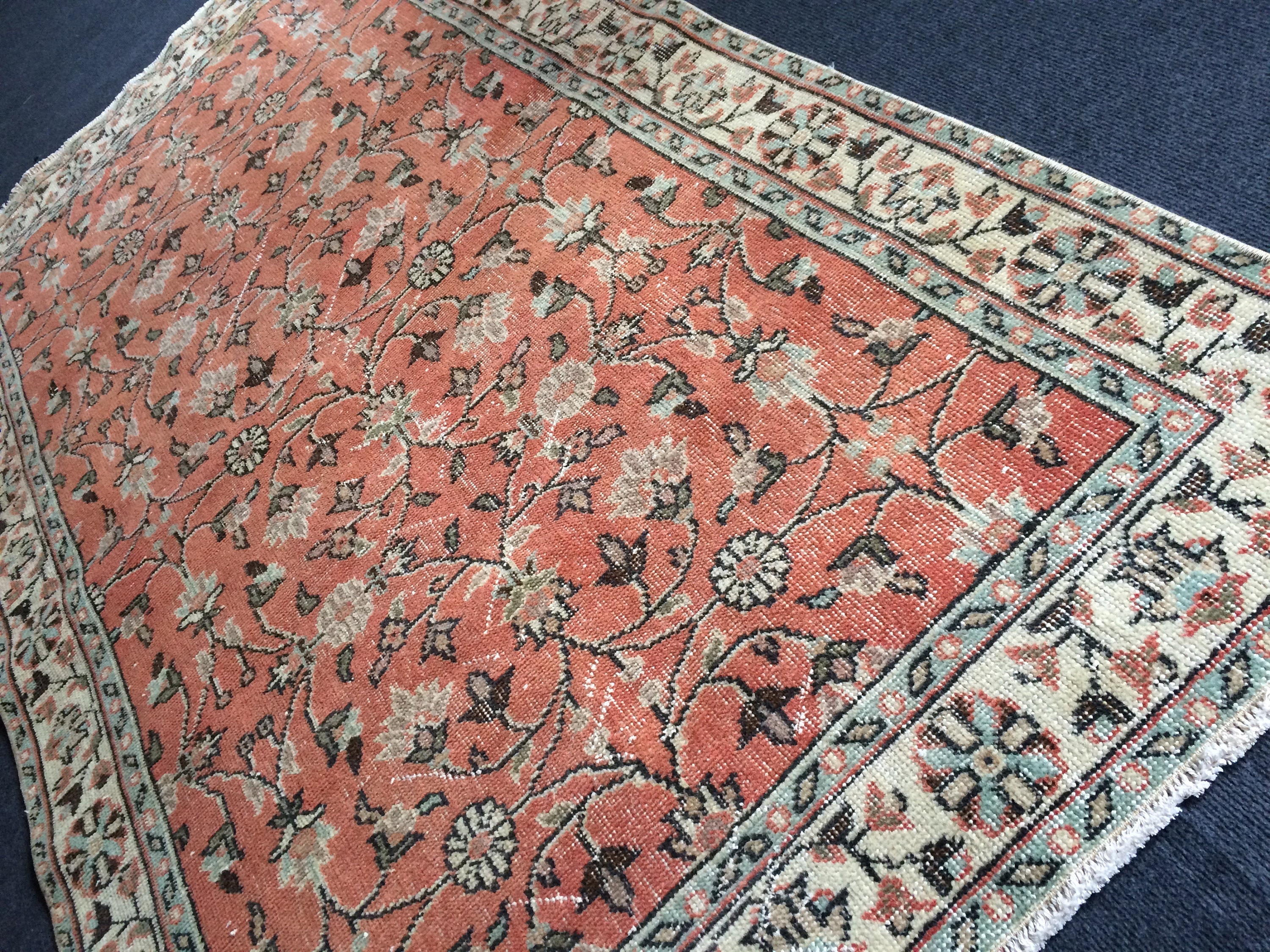 Salmon Color Rug Salmon Color Oushak Rug Boho Floral Rug | Vintage Rug | Hand Made Rug ...