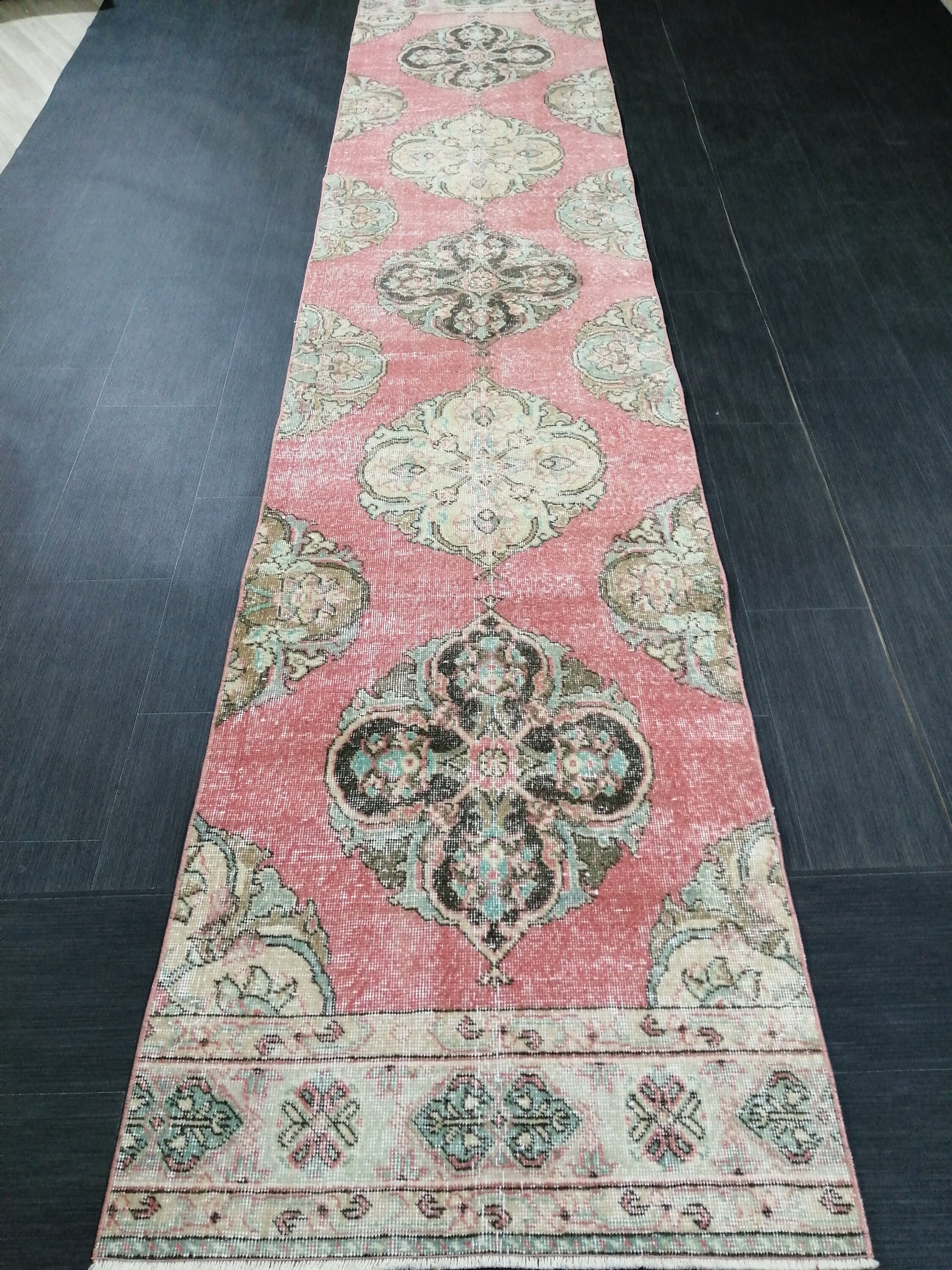 Pink Vintage Runner Rug 12.9 x 2.6 Oushak Runner Hallway Etsy