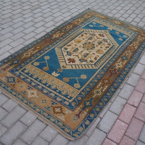 Blue Oushak Rugs Turkish Hand Made Rug Wool Oushak Rug OUSHAK RUG Blue Vintage rugs  Turkish Rugs