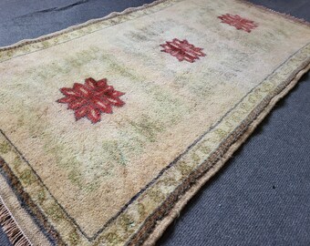 Handmade Muted Rug, Hand Knotted 2.3 x 4.2 Rug, Oushak Rug, Rustic Rug, Vanity Rug, Turkish Rug, Farmhouse Rug, Vintage Rug, Wool rug