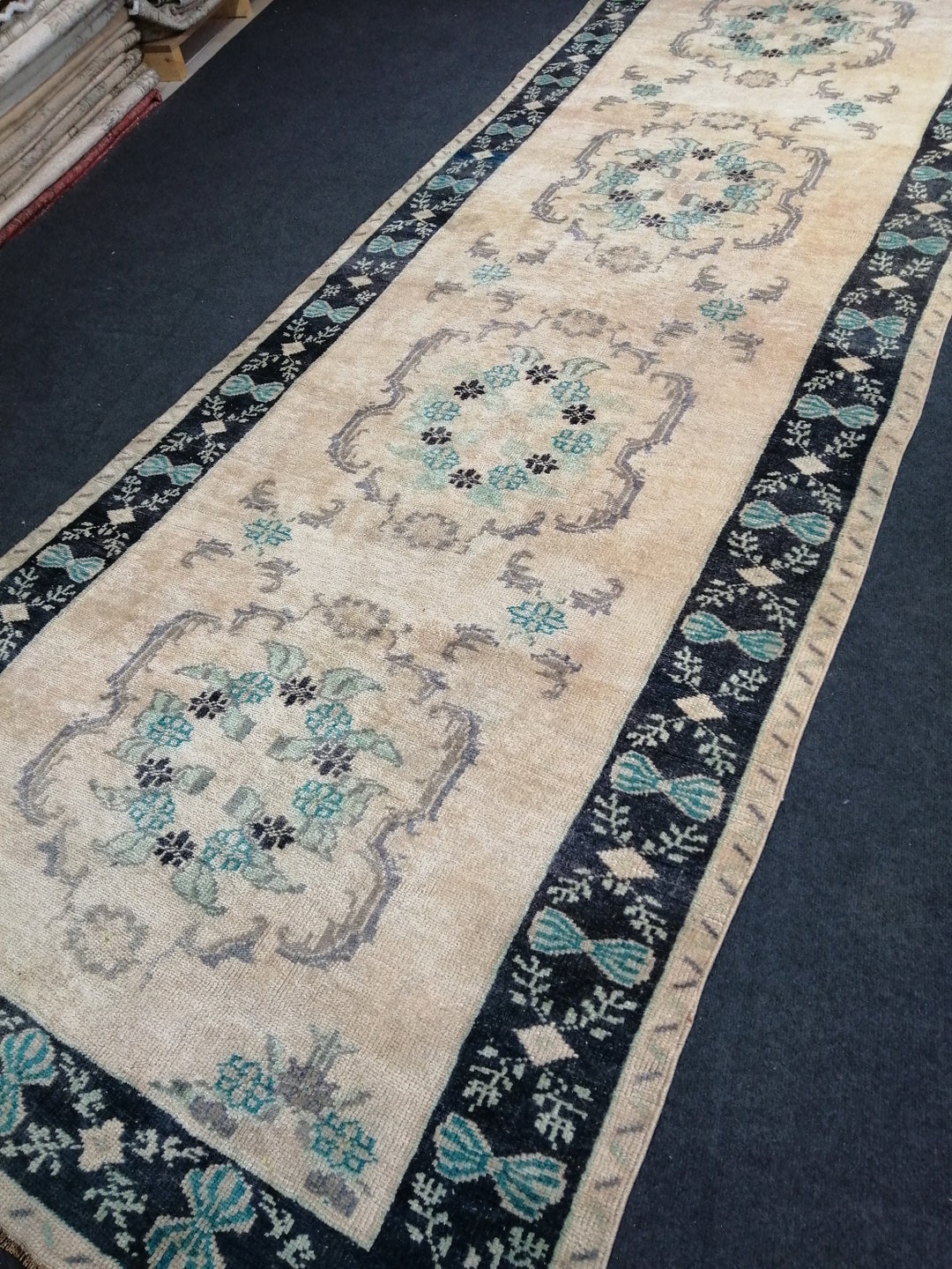 12.2 X 4.6 Ft Oushak Runner Rug Turkish Runner Rug Vintage Runner Rug