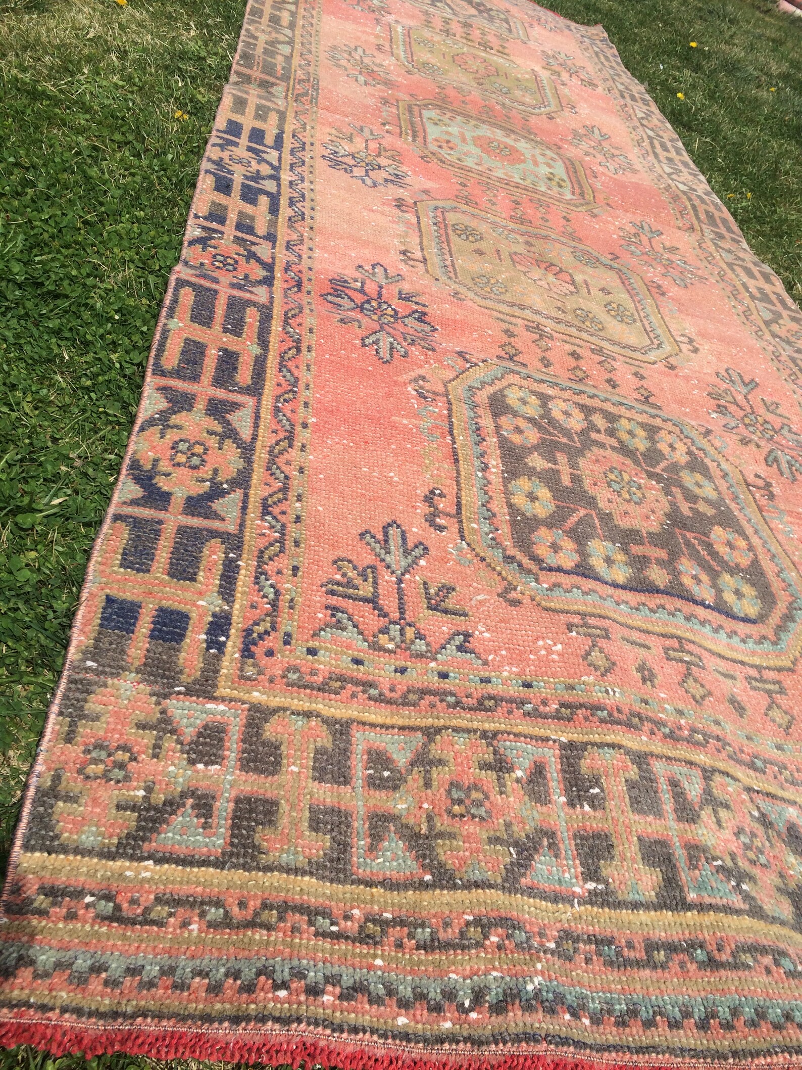 Vintage Turkish Runner Rug 4x11 Oushak Runner Rug Boho Etsy
