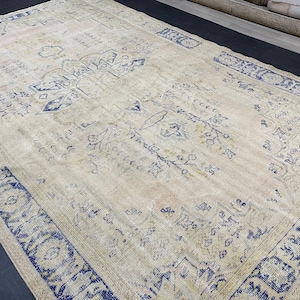 Large Distressed RUG 7x11 Muted TURKISH Antique Rug Vintage Persian Rug Vintage Rug Wool Oushak Rug HandMade Rug Hand Knotted Rug