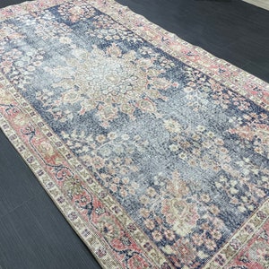 Vintage Rug TURKISH 4.3 x 8 Rug Handmade Rug Vintage Persian Rug Oushak Rug  Hand Knotted RugTurkish Rug Vintage Oushak Rug, Wool Rug