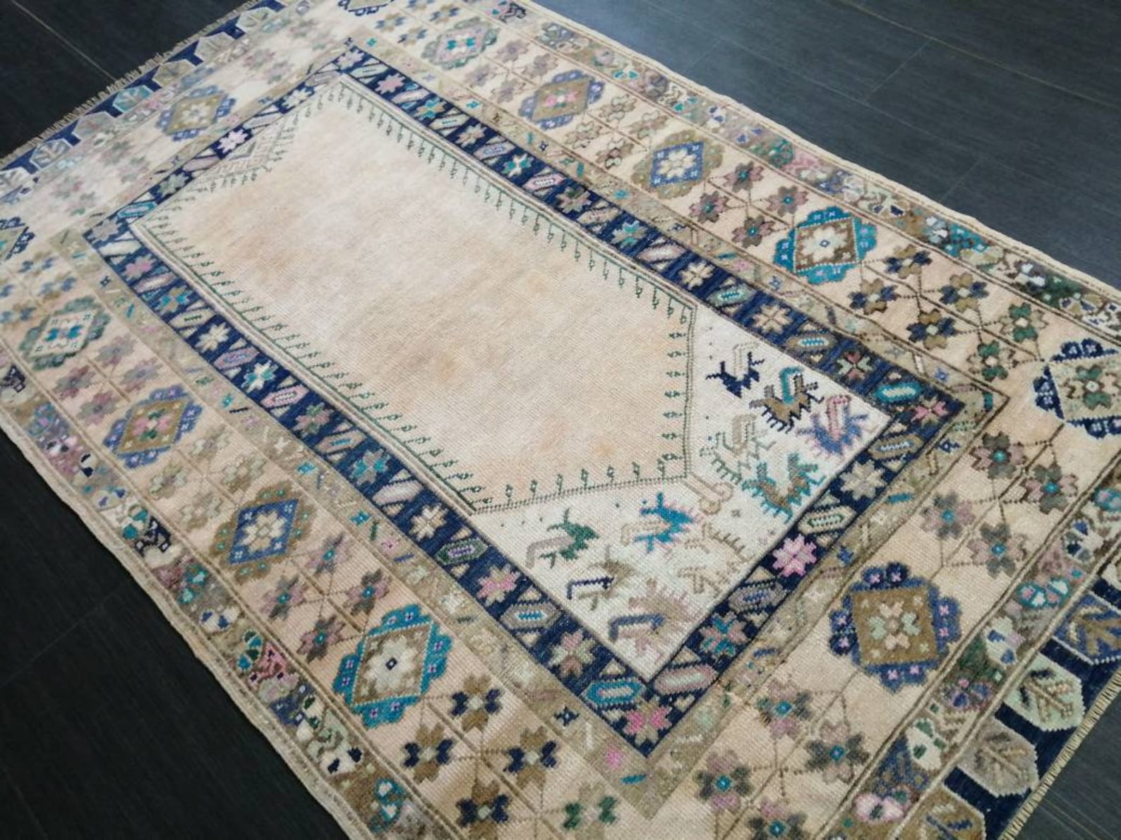 Muted Turkish Vintage Hand Made Rug 3.7 x 6 Oushak Rug | Etsy